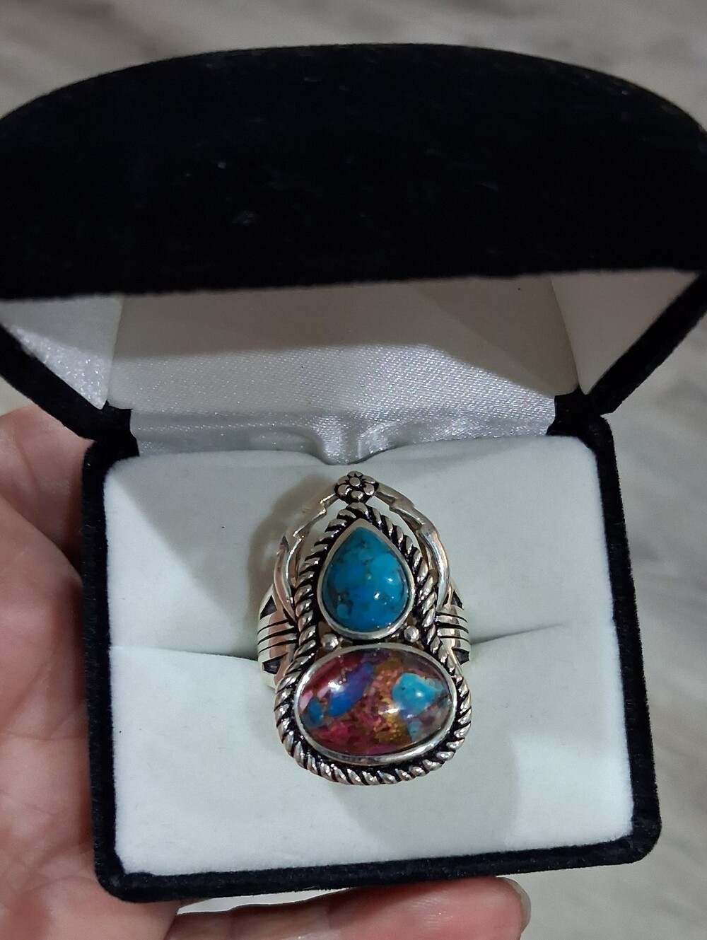 Huge .925 Sterling Silver Turquiose & Spiney Oyster Ring